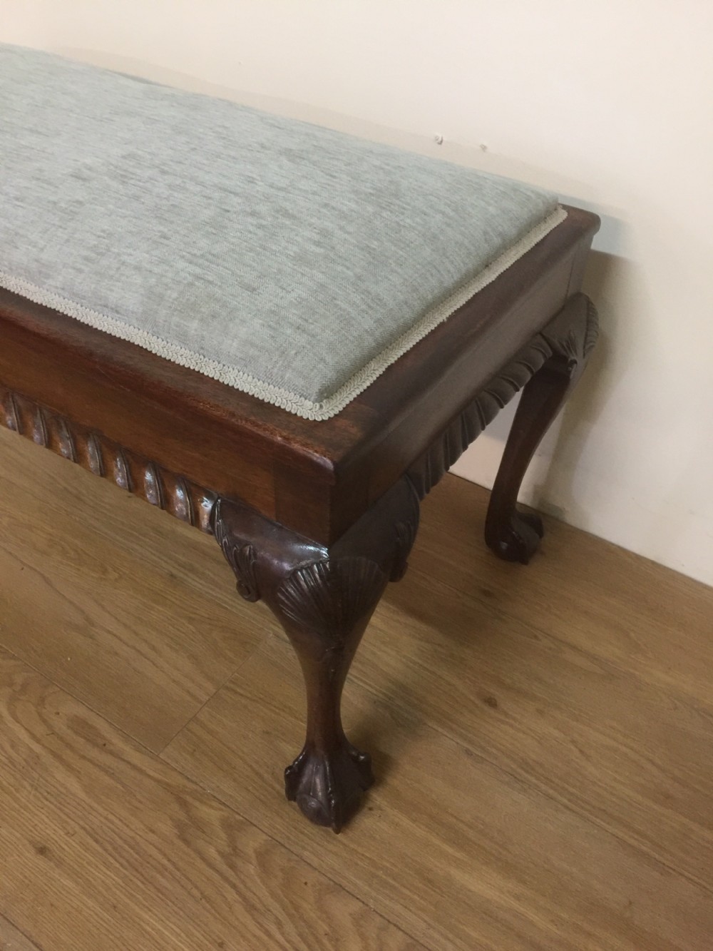 Edwardian Mahogany duet stool on carved cabriole legs  View II