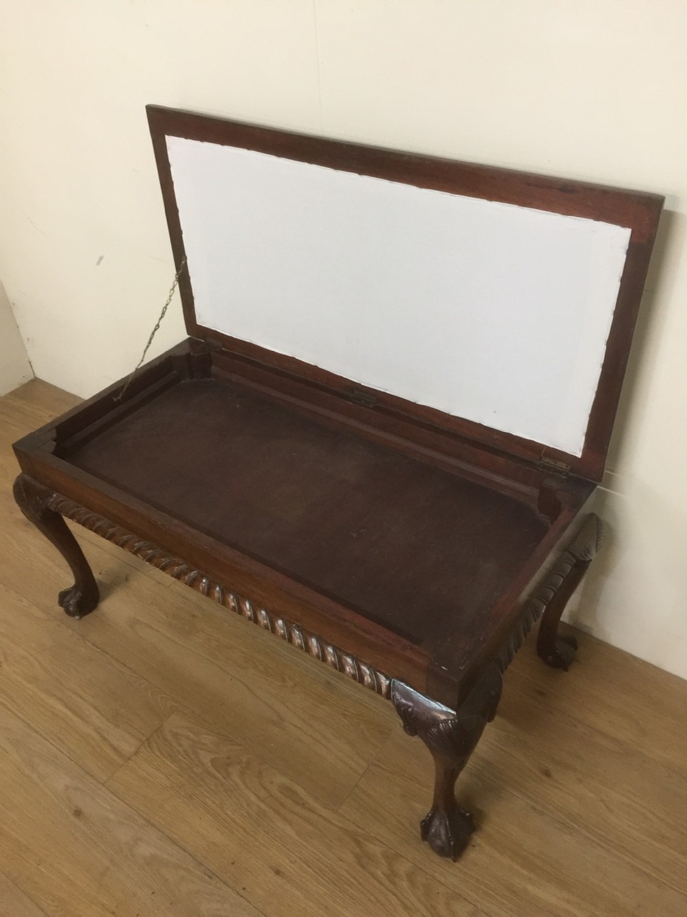 Edwardian Mahogany duet stool on carved cabriole legs  View V