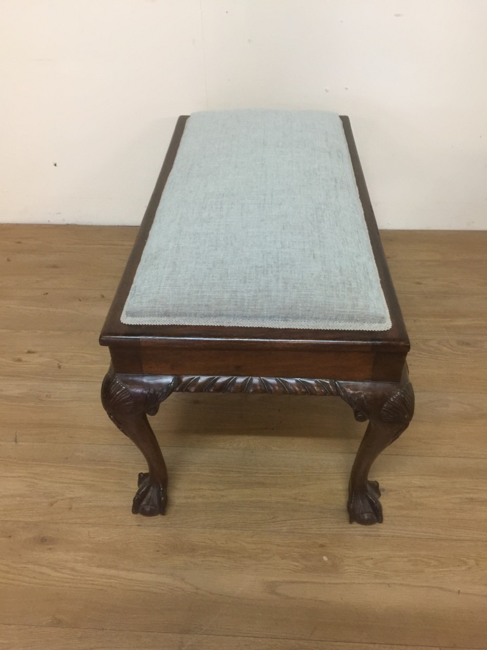 Edwardian Mahogany duet stool on carved cabriole legs  View VI