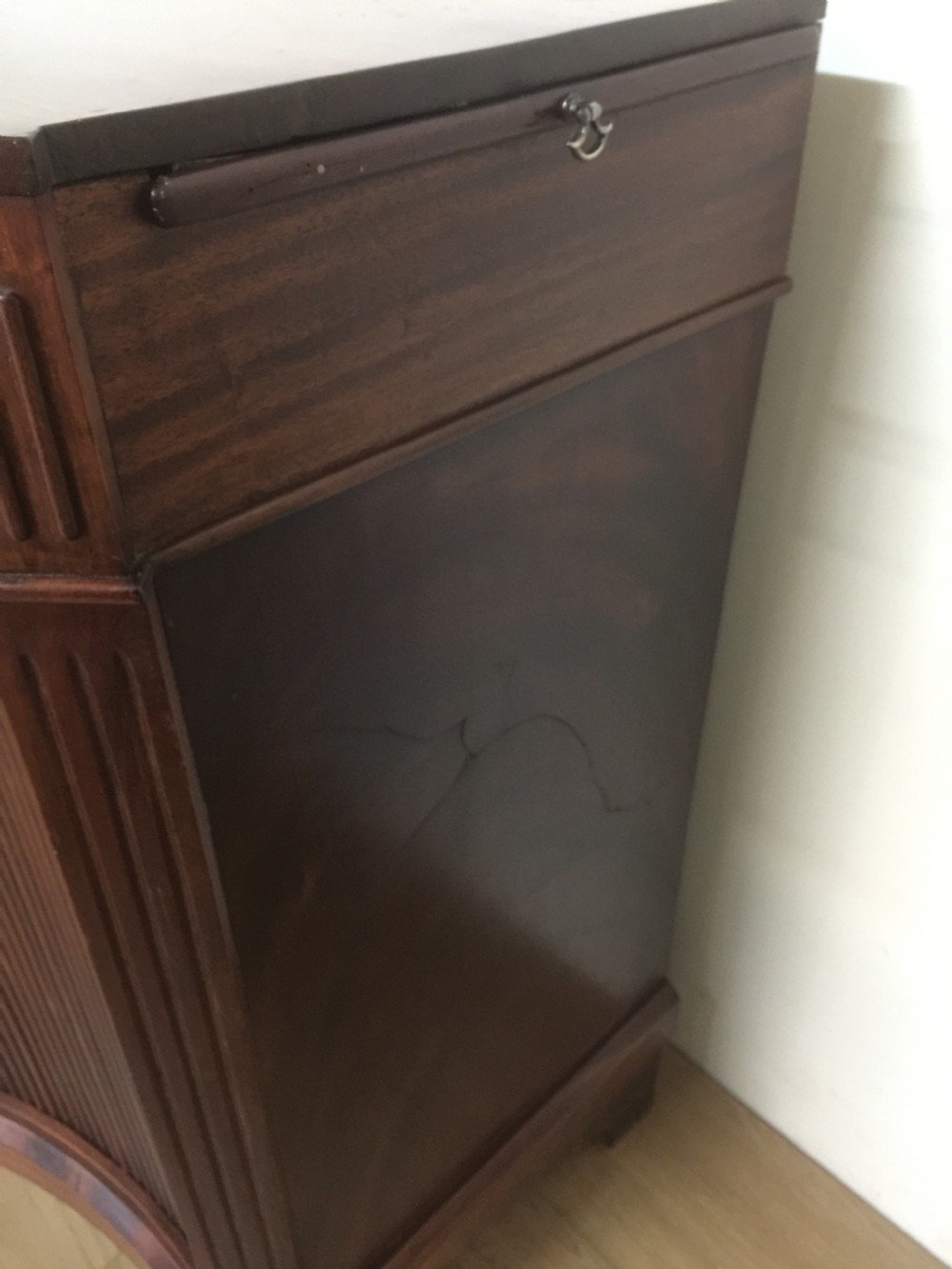 Nineteenth century serpentine fronted tambour cabinet  View III