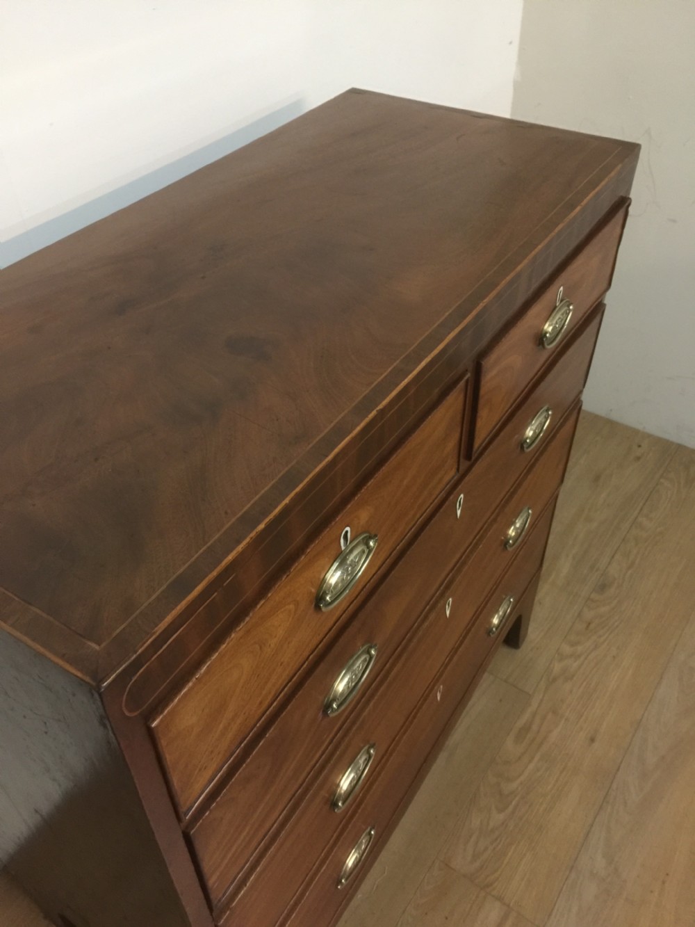 Georgian inlaid mahogany four height chest of drawers circa 1800 View XI