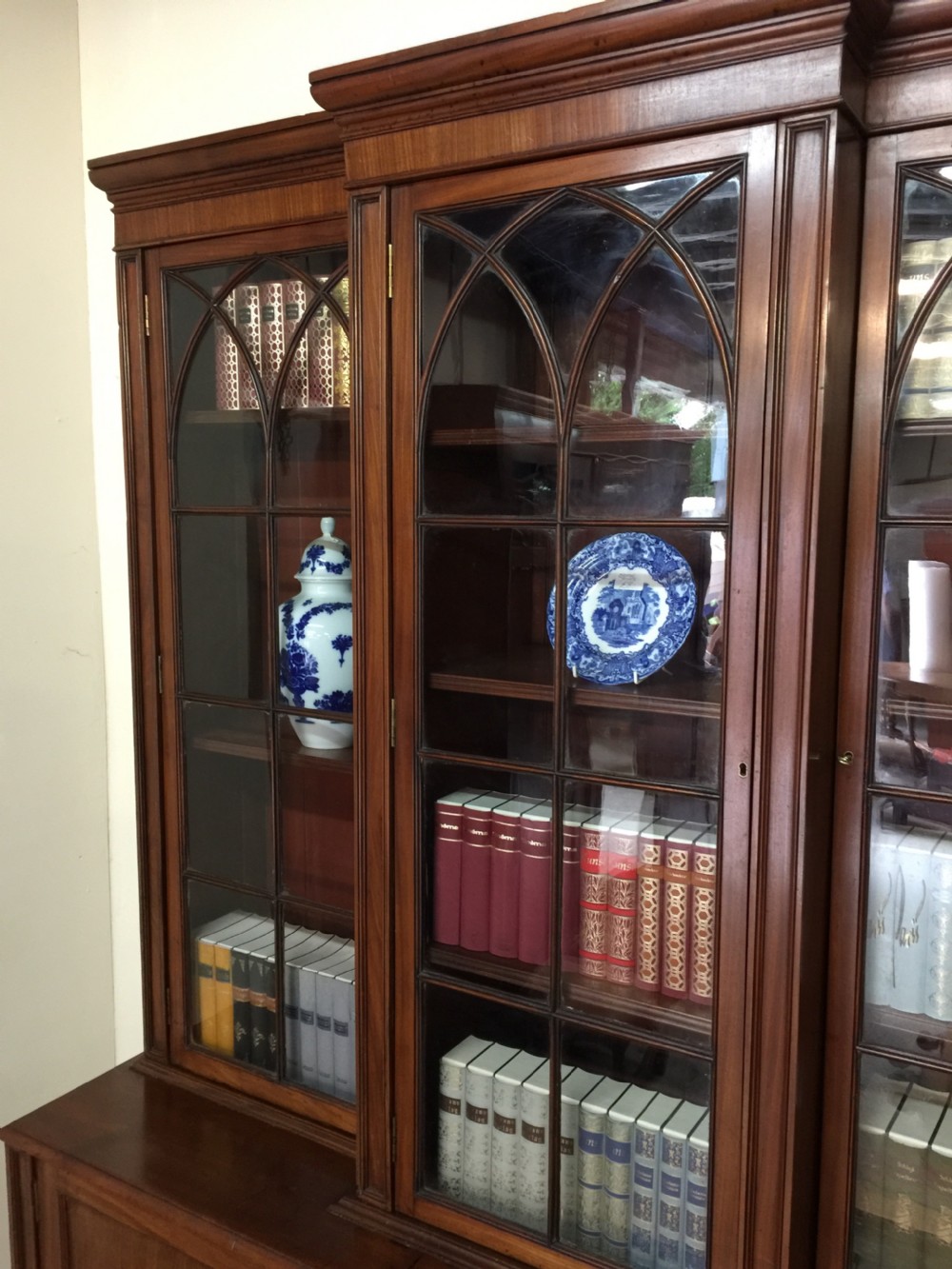 Edwardian breakfront mahogany triple bookcase View IV