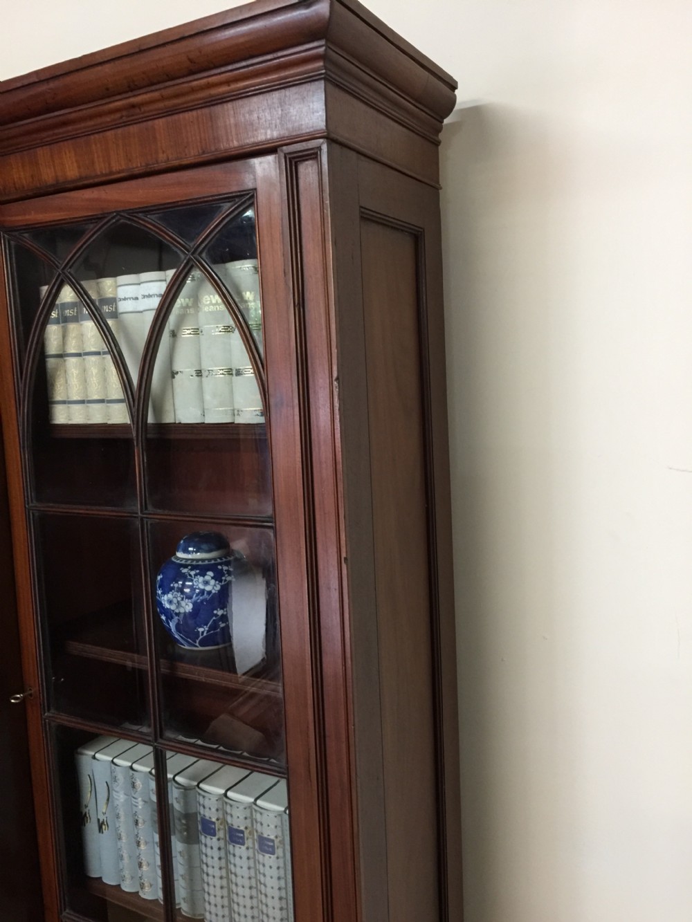 Edwardian breakfront mahogany triple bookcase View VI