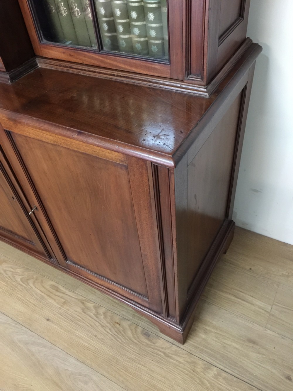Edwardian breakfront mahogany triple bookcase View VII