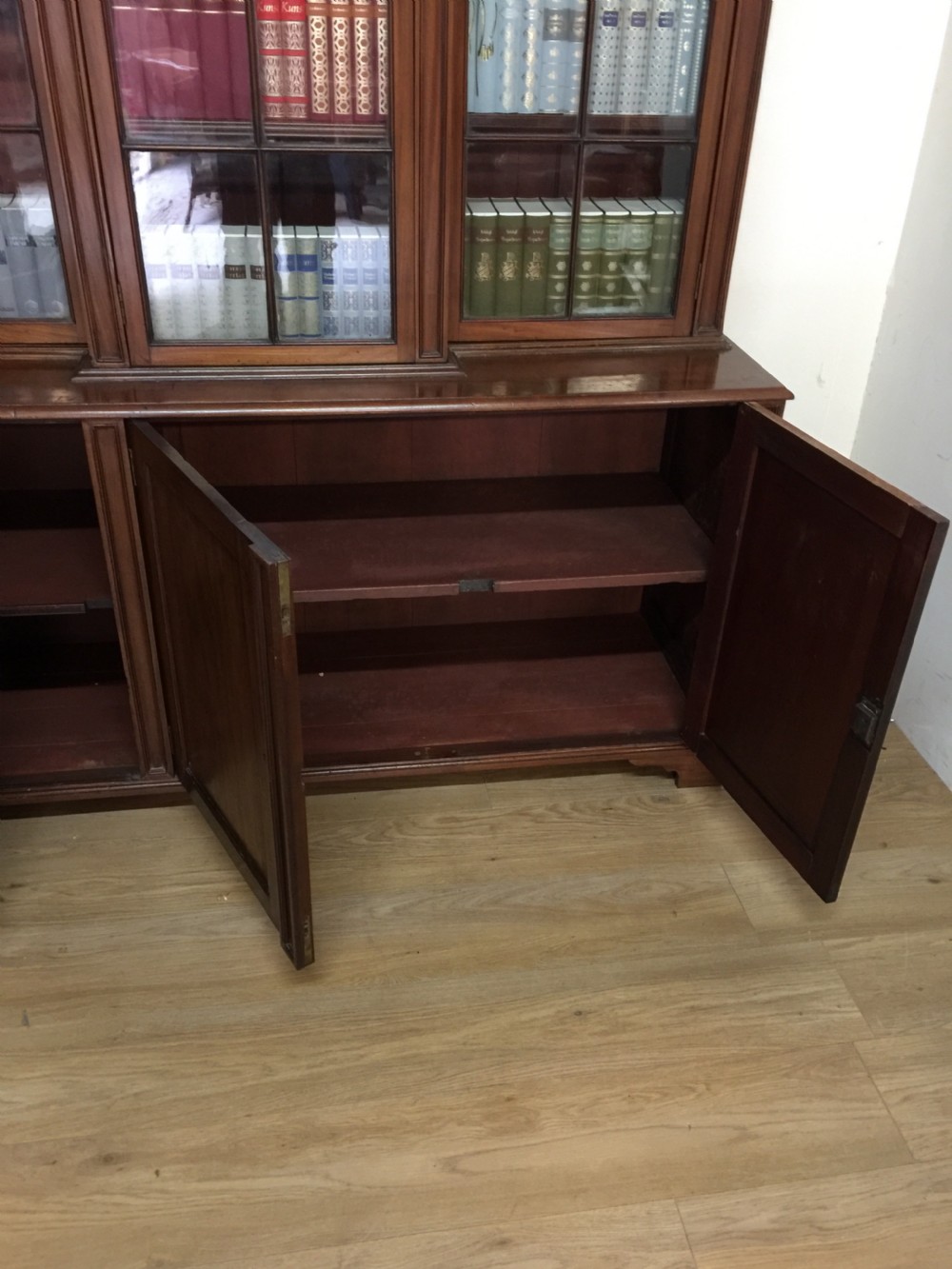 Edwardian breakfront mahogany triple bookcase View XII