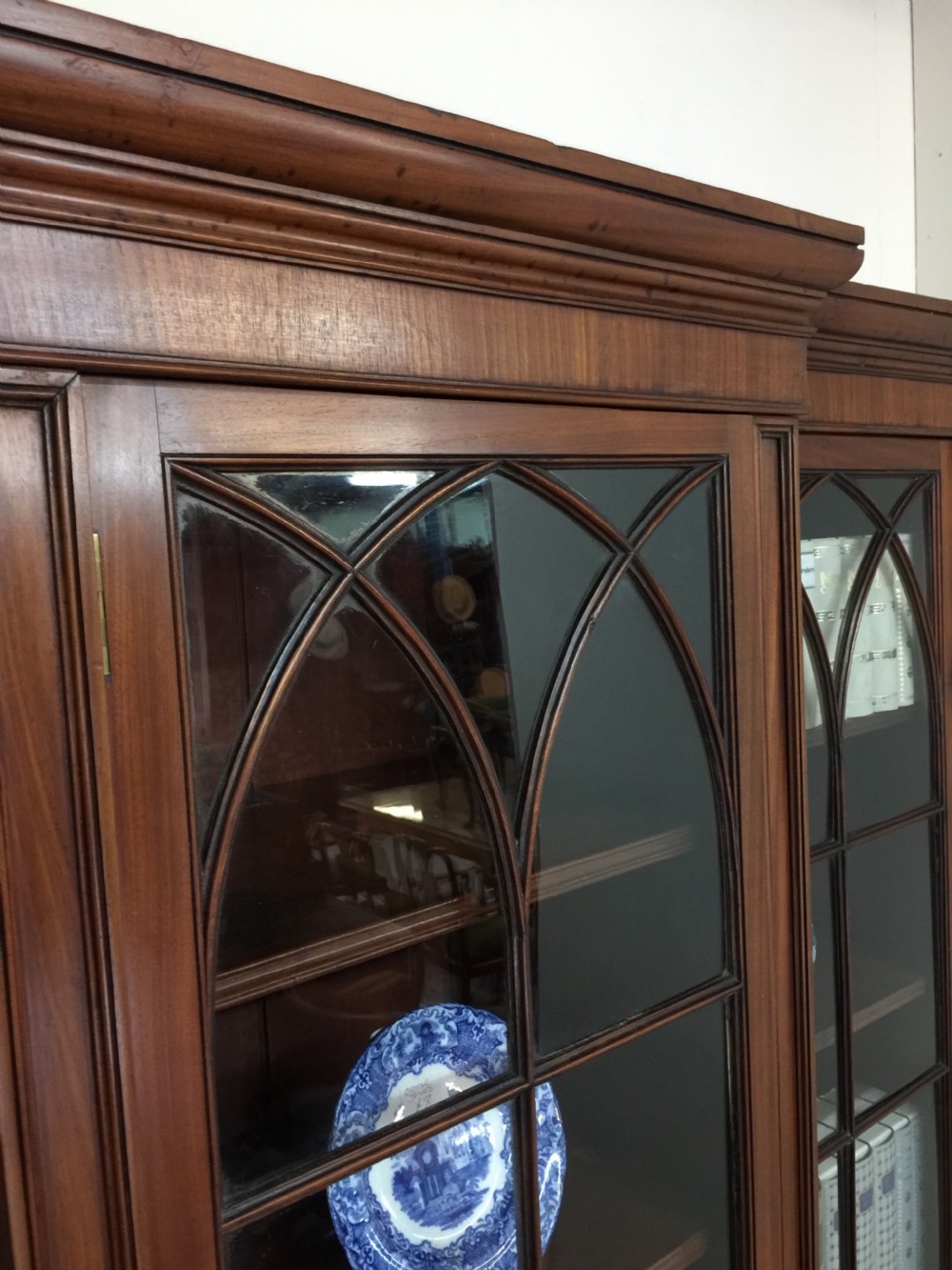 Edwardian breakfront mahogany triple bookcase View XIII