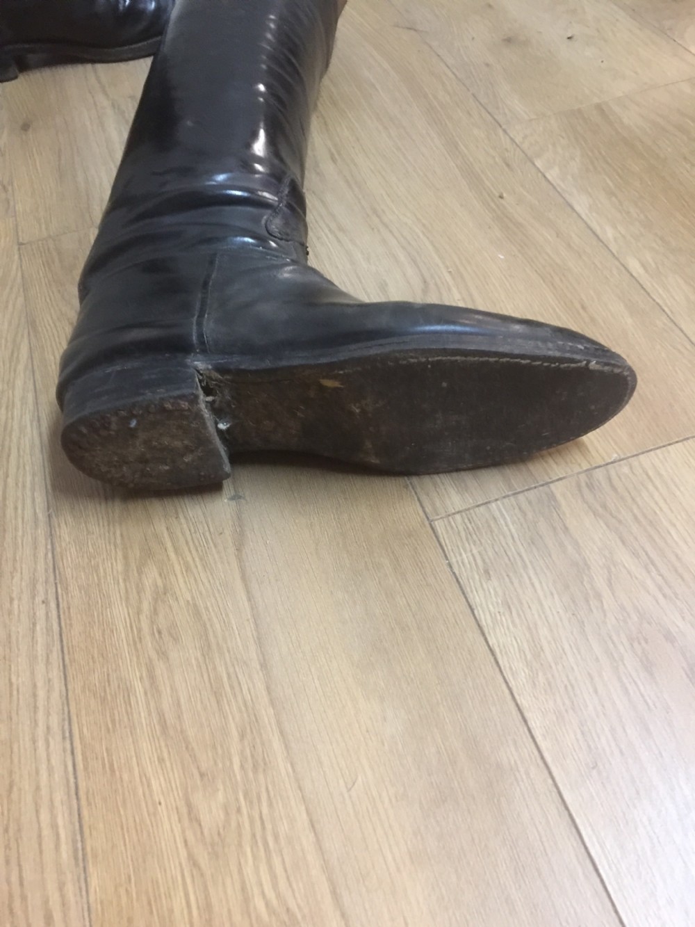 Antique pair of leather riding boots with trees  View V
