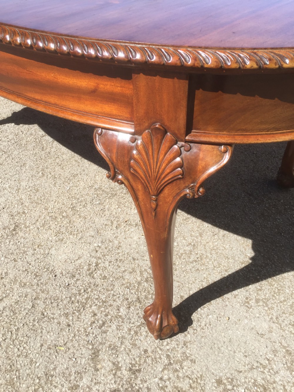 Edwardian eight seater walnut wind out dining table on cabriole legs  View V