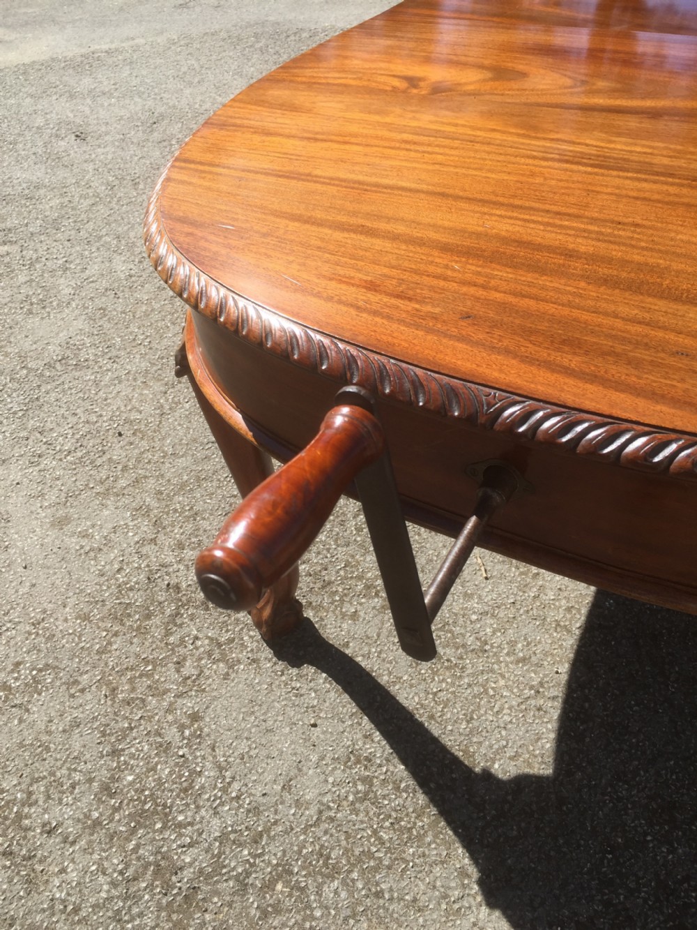 Edwardian eight seater walnut wind out dining table on cabriole legs  View VI