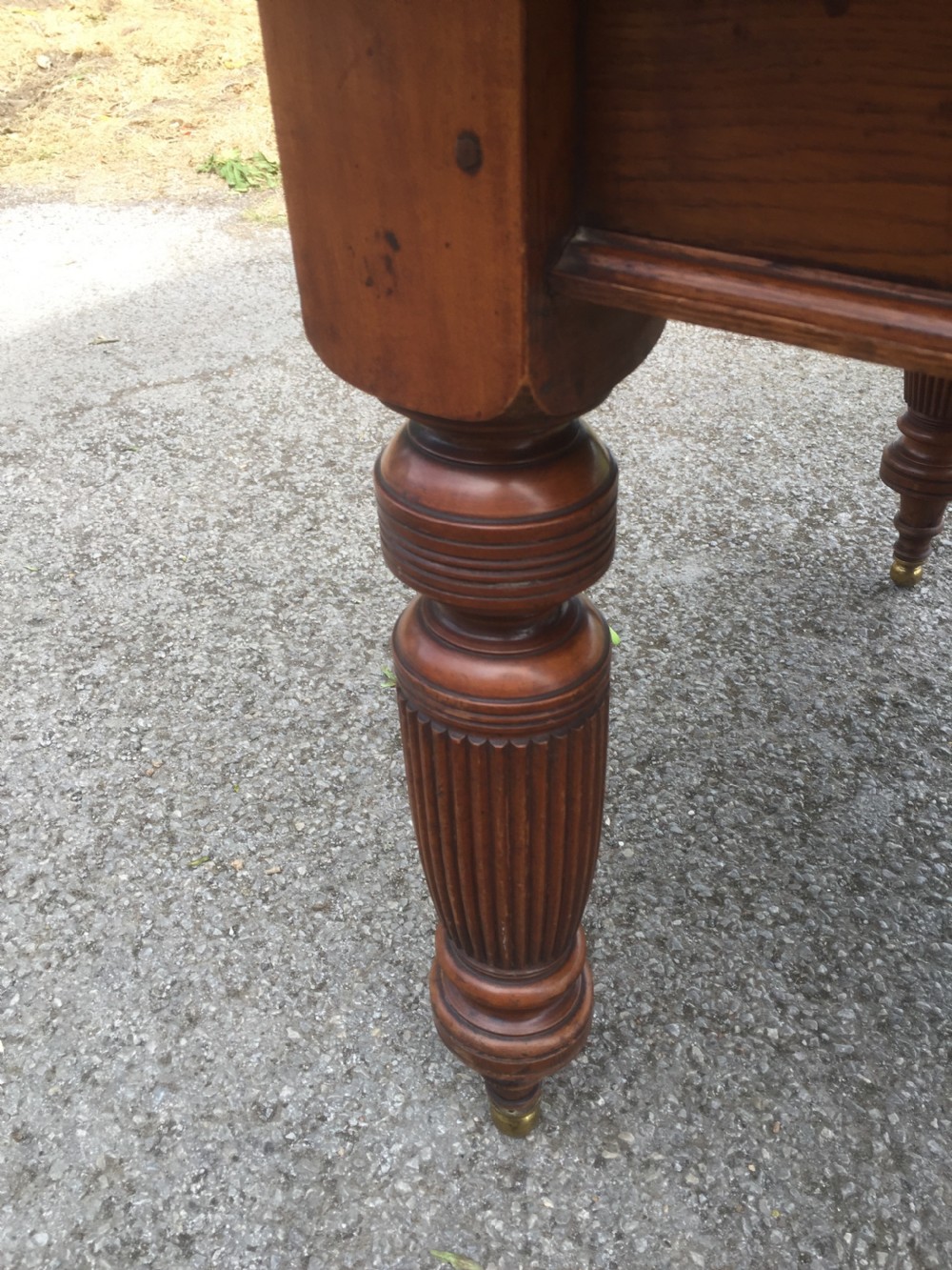 Nineteenth century oak parquetry six seater table on turned and reeded legs  View V