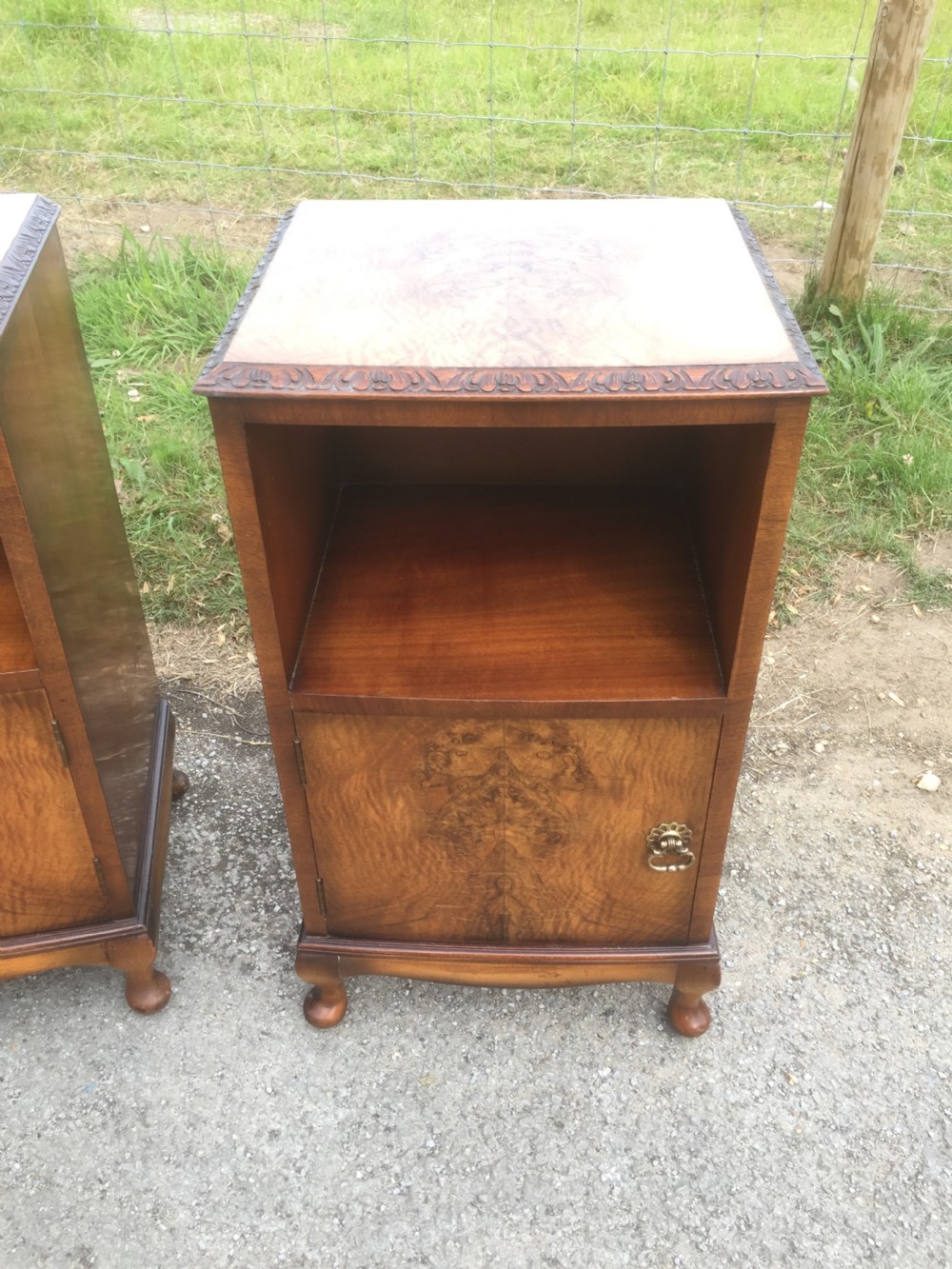Pair of burr walnut bedside cabinets circa 1920  View III