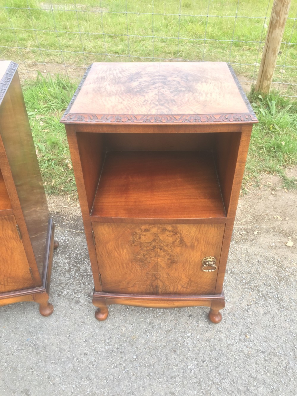 Pair of burr walnut bedside cabinets circa 1920  View IV