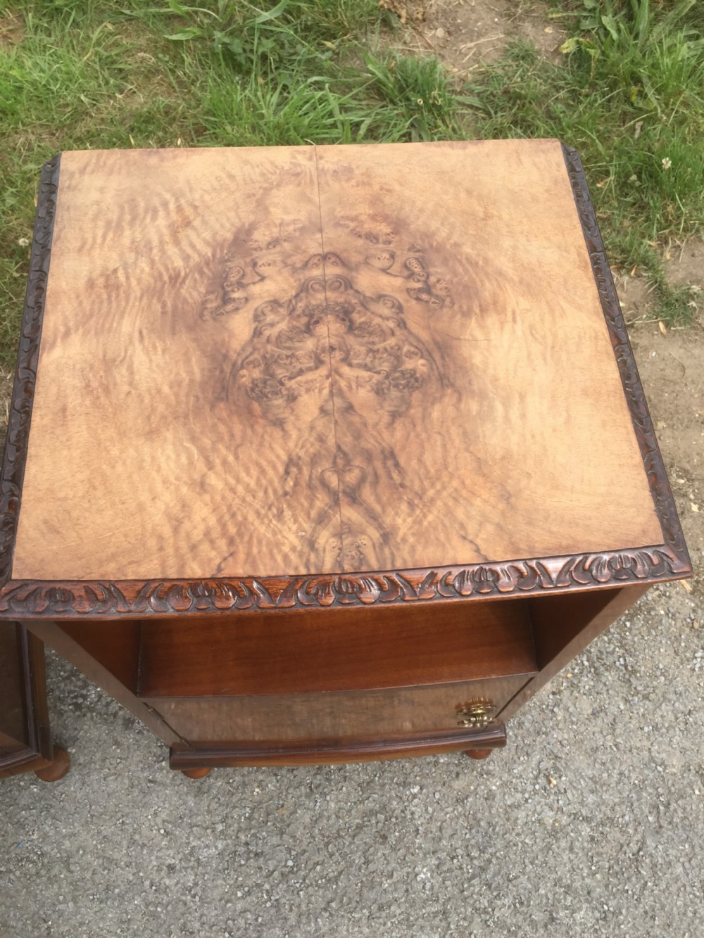 Pair of burr walnut bedside cabinets circa 1920  View VII