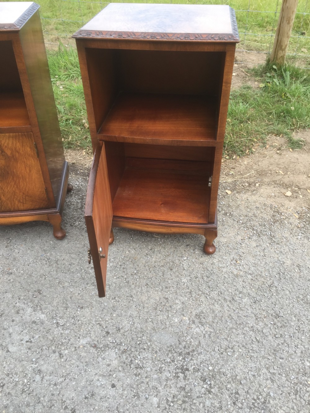 Pair of burr walnut bedside cabinets circa 1920  View IX