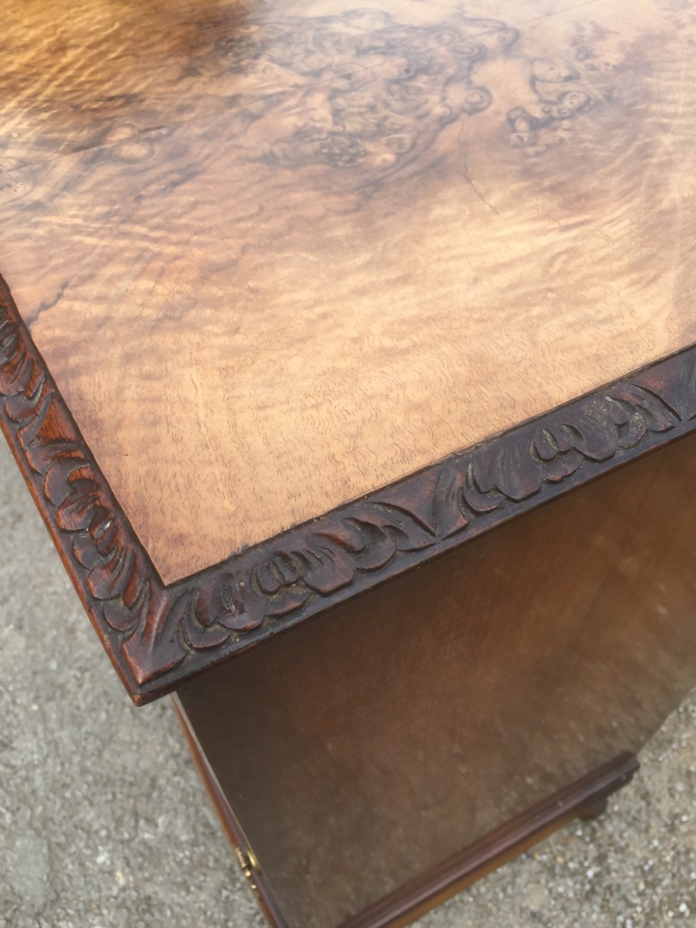 Pair of burr walnut bedside cabinets circa 1920  View XII