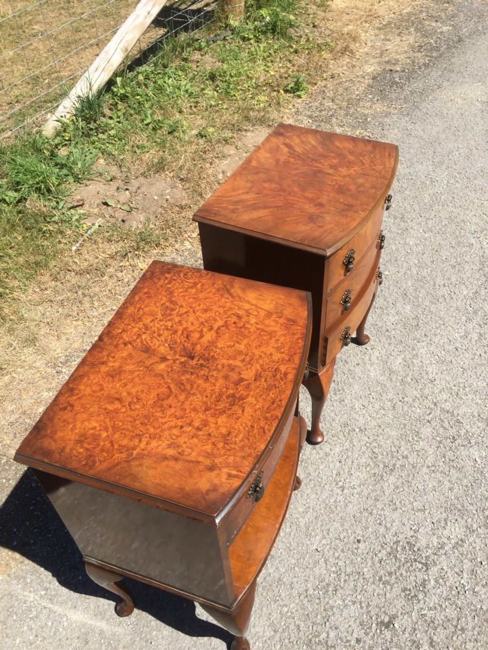 Near pair of walnut bedside cabinets circa 1920 View III