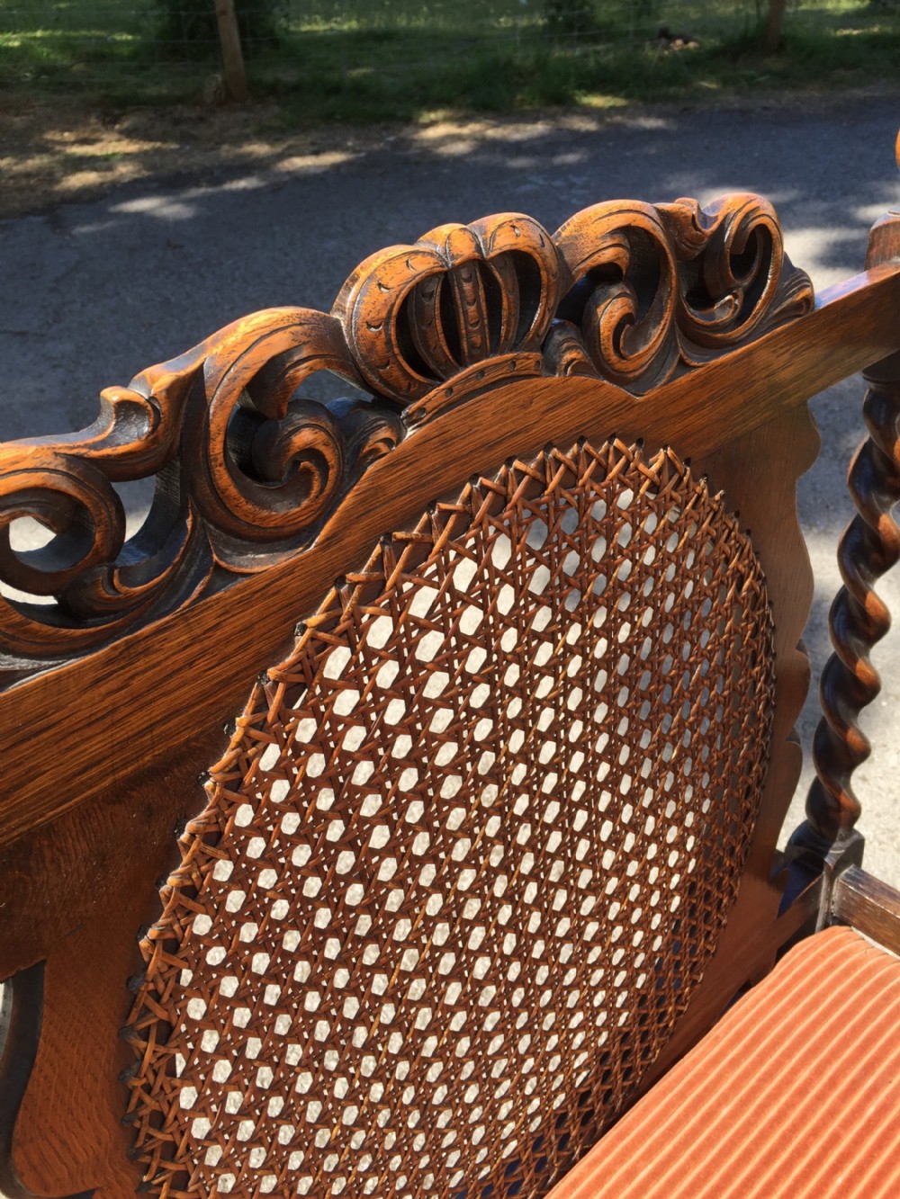 Edwardian oak Jacobean style Bergere  sofa View VIII