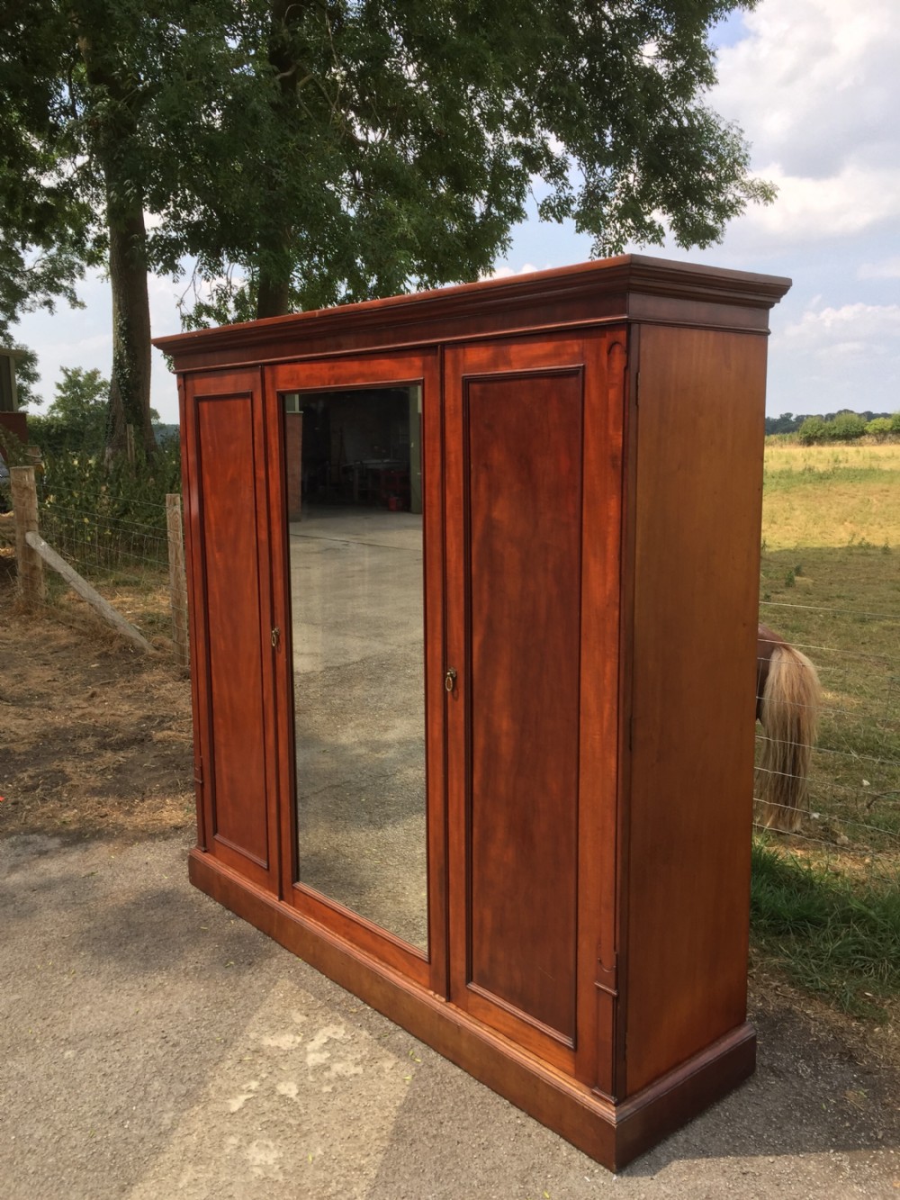 Nineteenth century mahogany triple wardrobe  View III