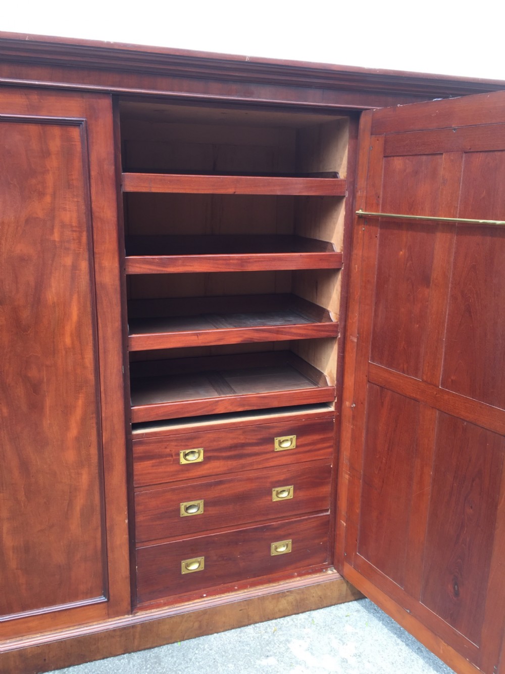 Nineteenth century mahogany triple wardrobe  View V