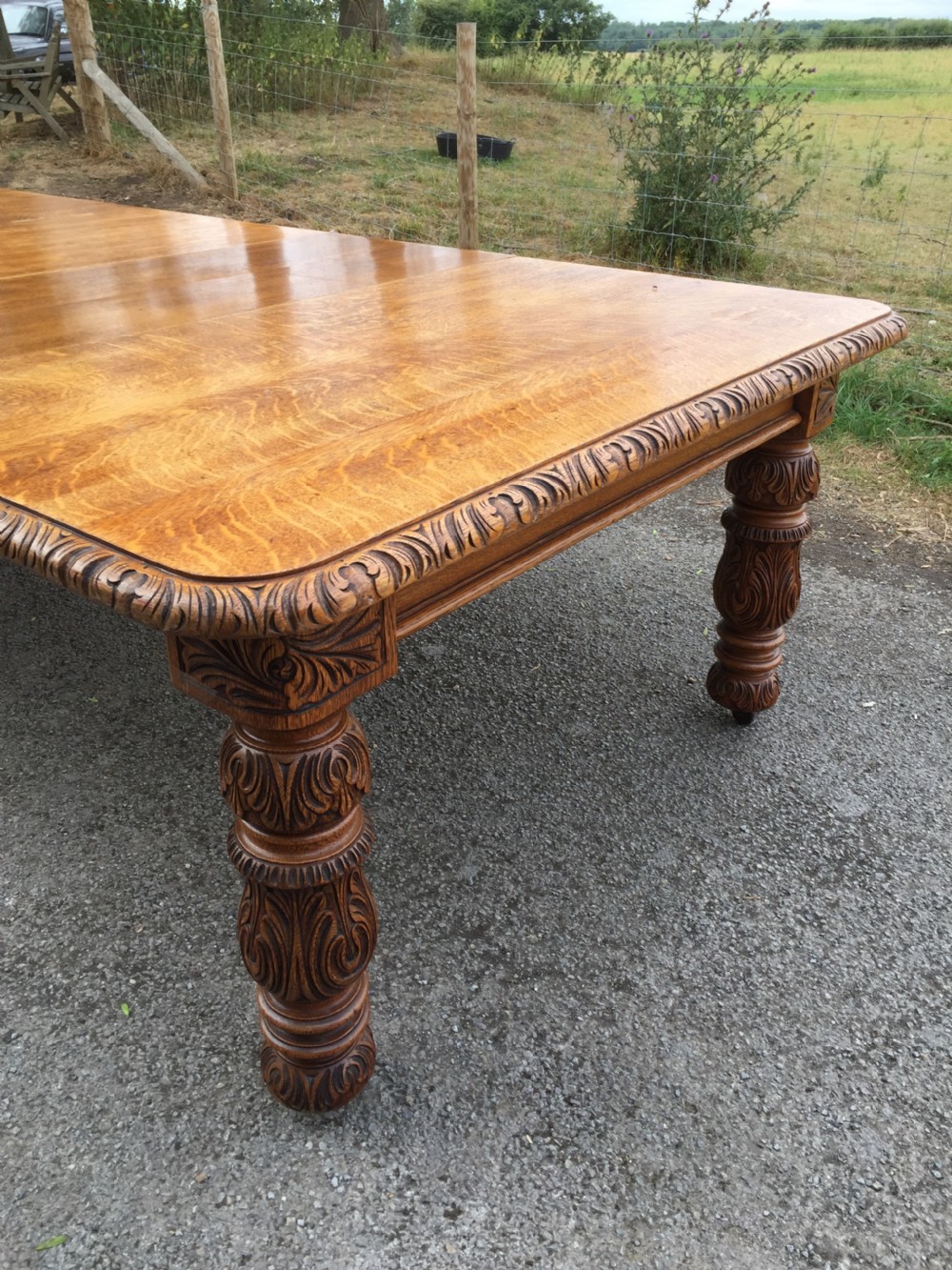 14 to 16 Seater golden oak extending dining table circa 1880 View II