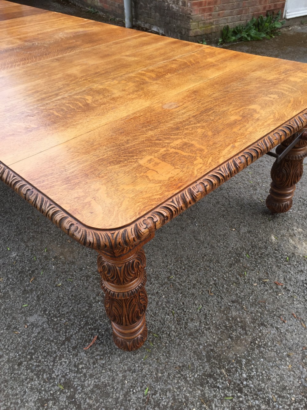14 to 16 Seater golden oak extending dining table circa 1880 View VIII