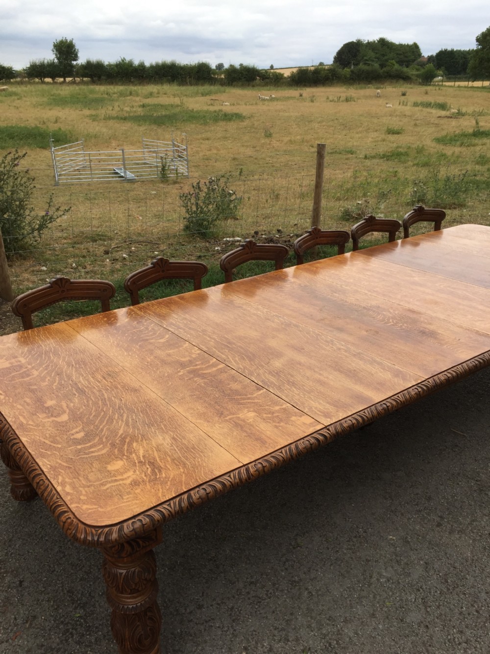 14 to 16 Seater golden oak extending dining table circa 1880 View IX