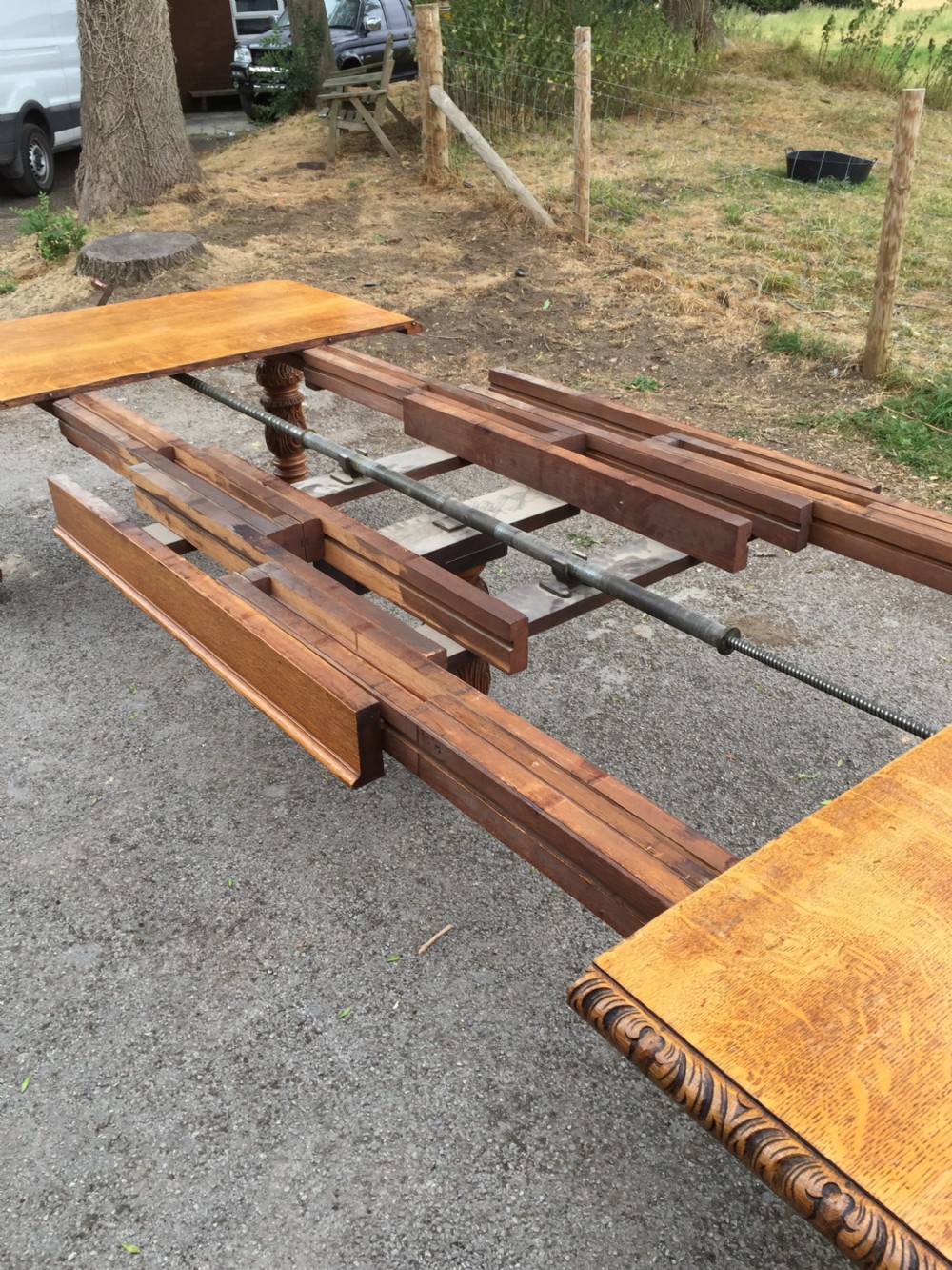14 to 16 Seater golden oak extending dining table circa 1880 View XI