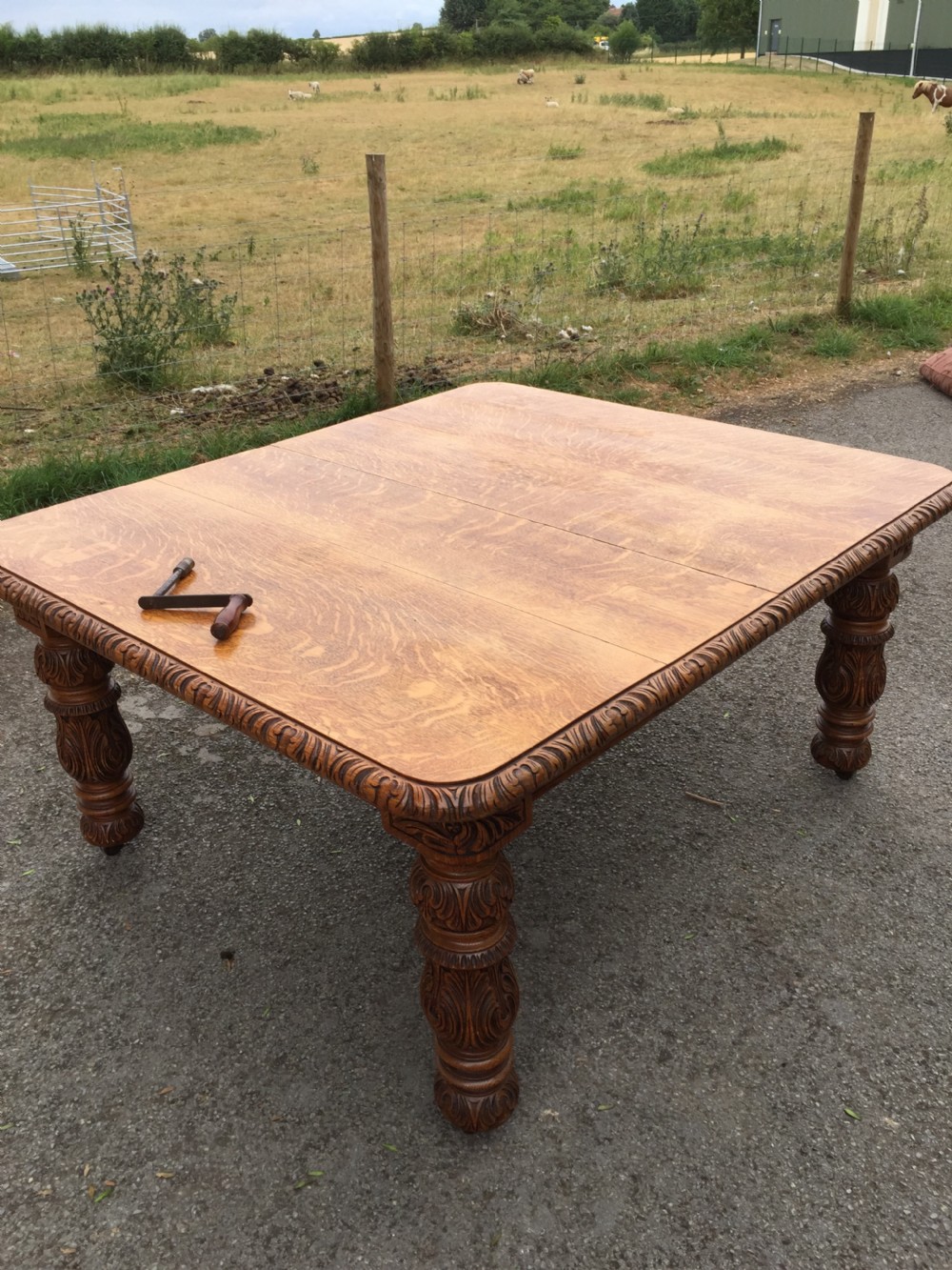 14 to 16 Seater golden oak extending dining table circa 1880 View XII