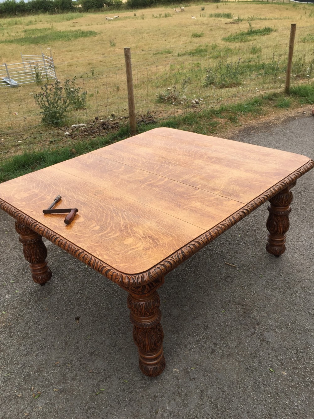 14 to 16 Seater golden oak extending dining table circa 1880 View XIII