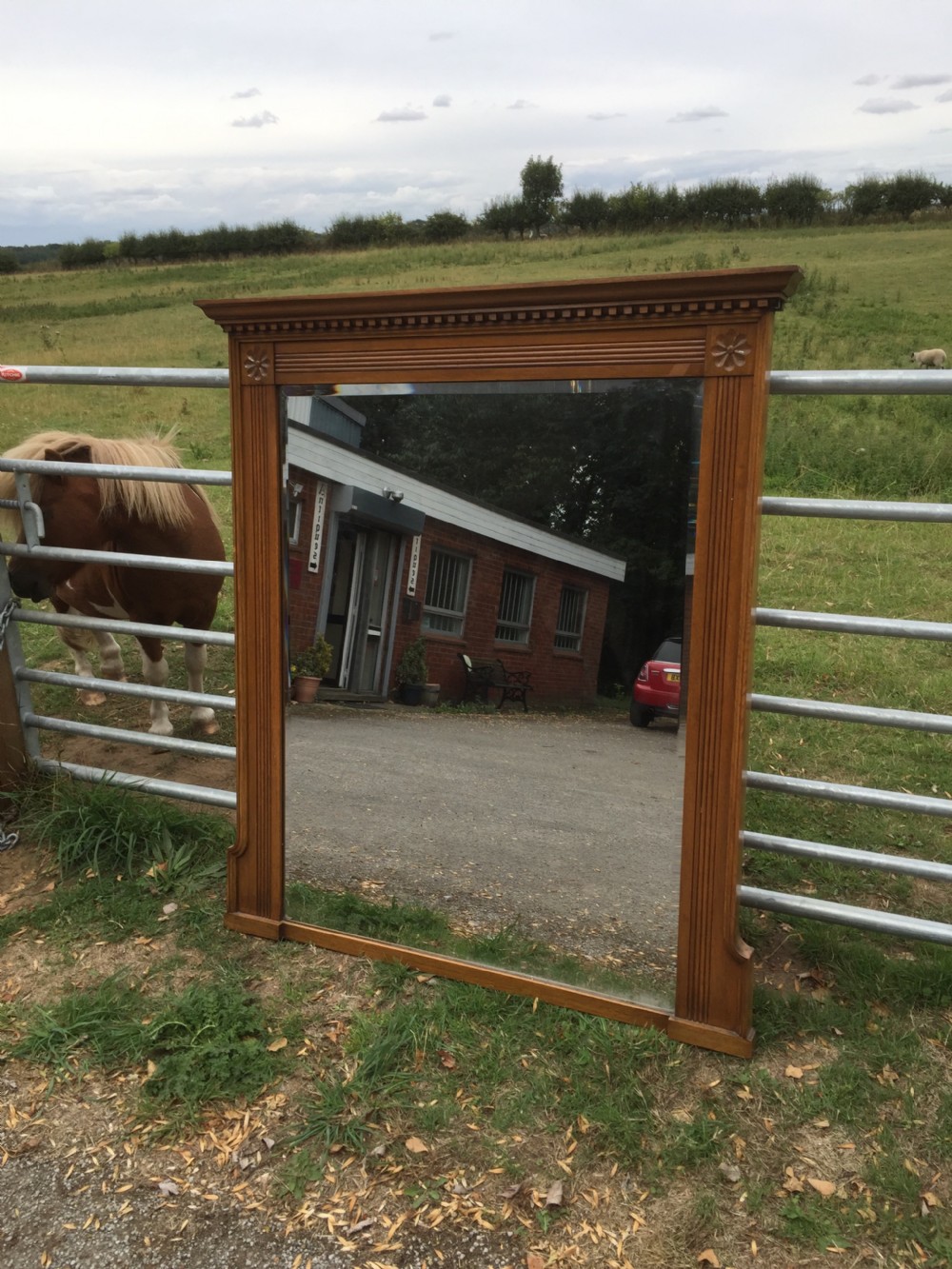 Large nineteenth century golden oak bevelled mirror