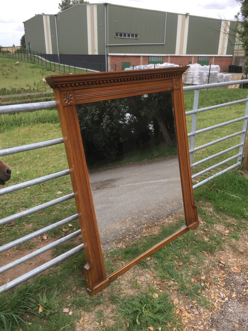 Large nineteenth century golden oak bevelled mirror View V