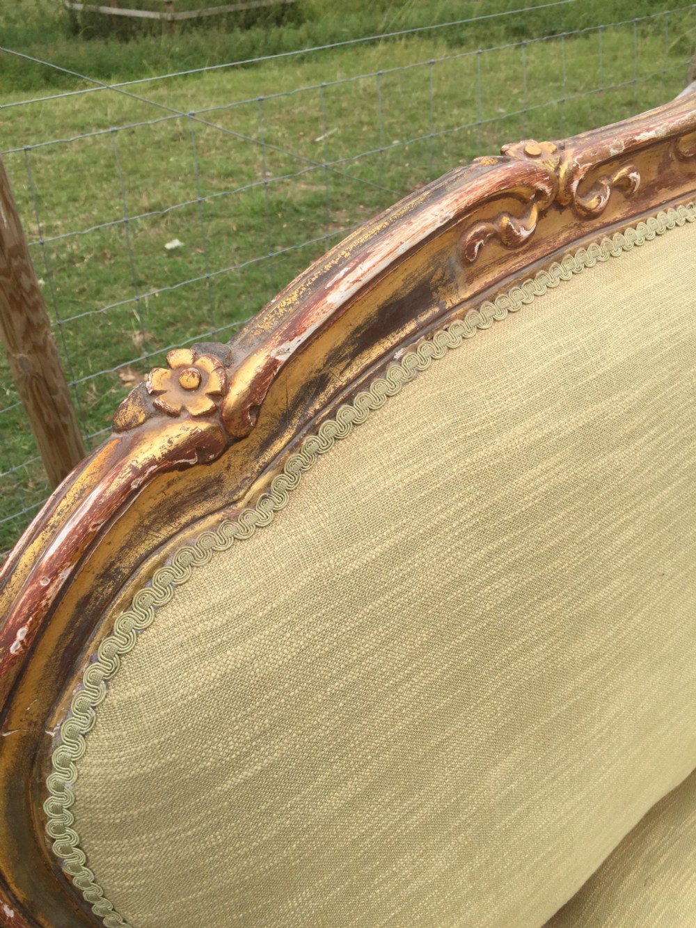 French three seater sofa with carved and gilded frame circa 1900 View V
