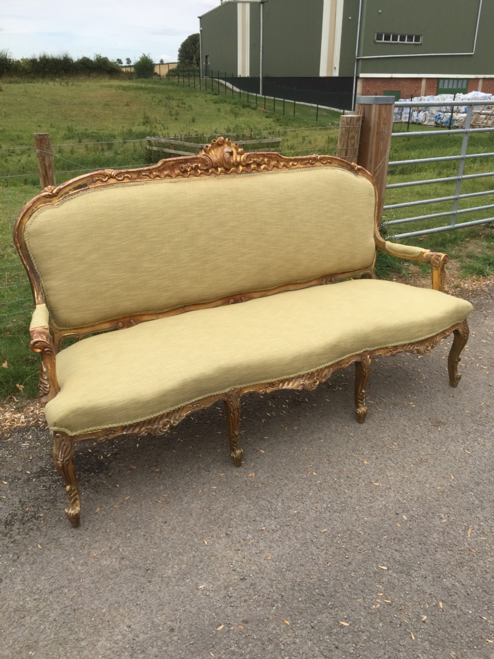 French three seater sofa with carved and gilded frame circa 1900 View VII