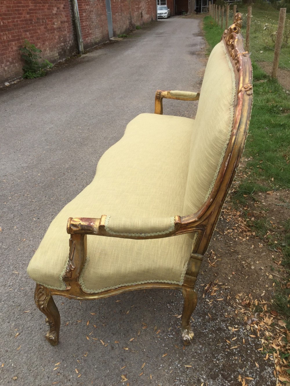 French three seater sofa with carved and gilded frame circa 1900 View X