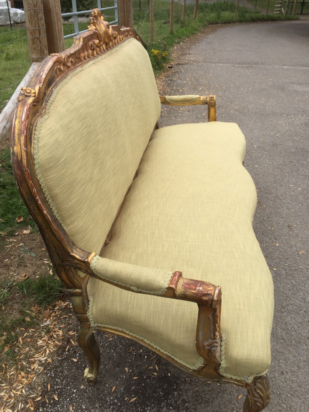 French three seater sofa with carved and gilded frame circa 1900 View XI
