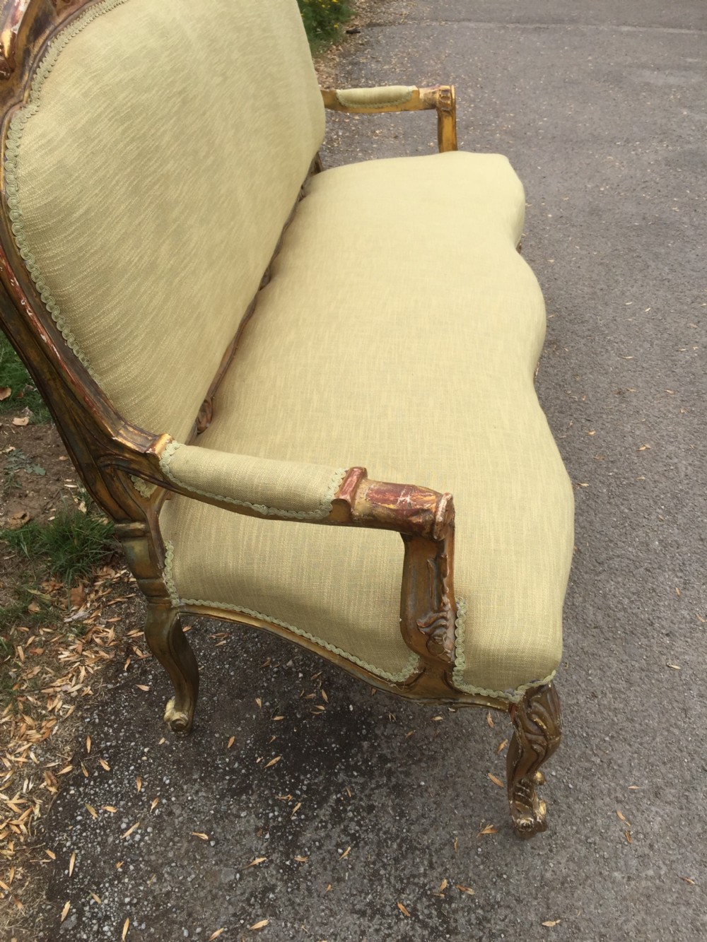 French three seater sofa with carved and gilded frame circa 1900 View XII