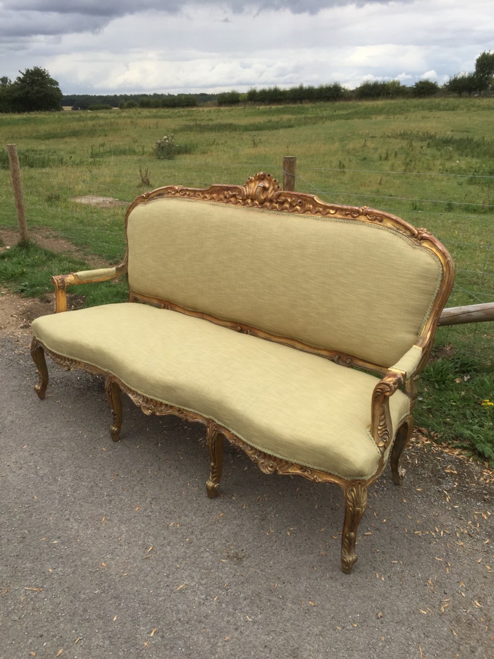 French three seater sofa with carved and gilded frame circa 1900 View XIII