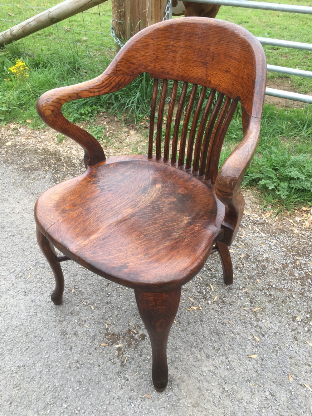 Nineteenth century golden oak desk chair View VIII