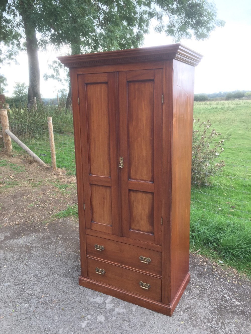 Late nineteenth century solid walnut two door wardrobe 