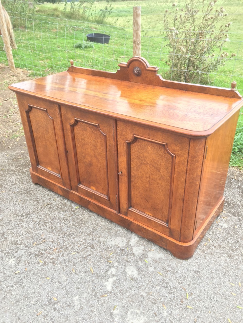 Antique nineteenth century pollard oak low three door cupboard  View II