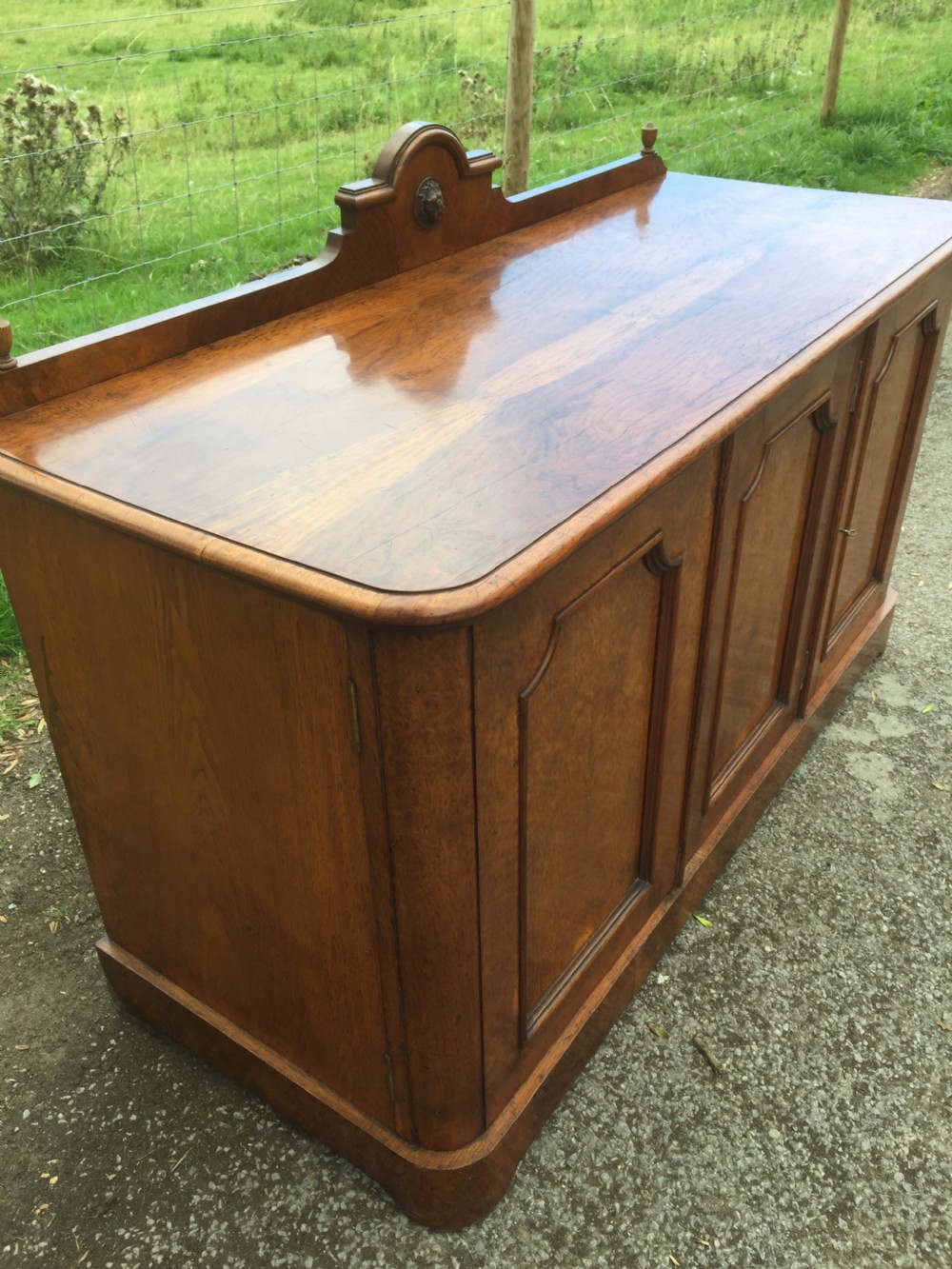Antique nineteenth century pollard oak low three door cupboard  View VII