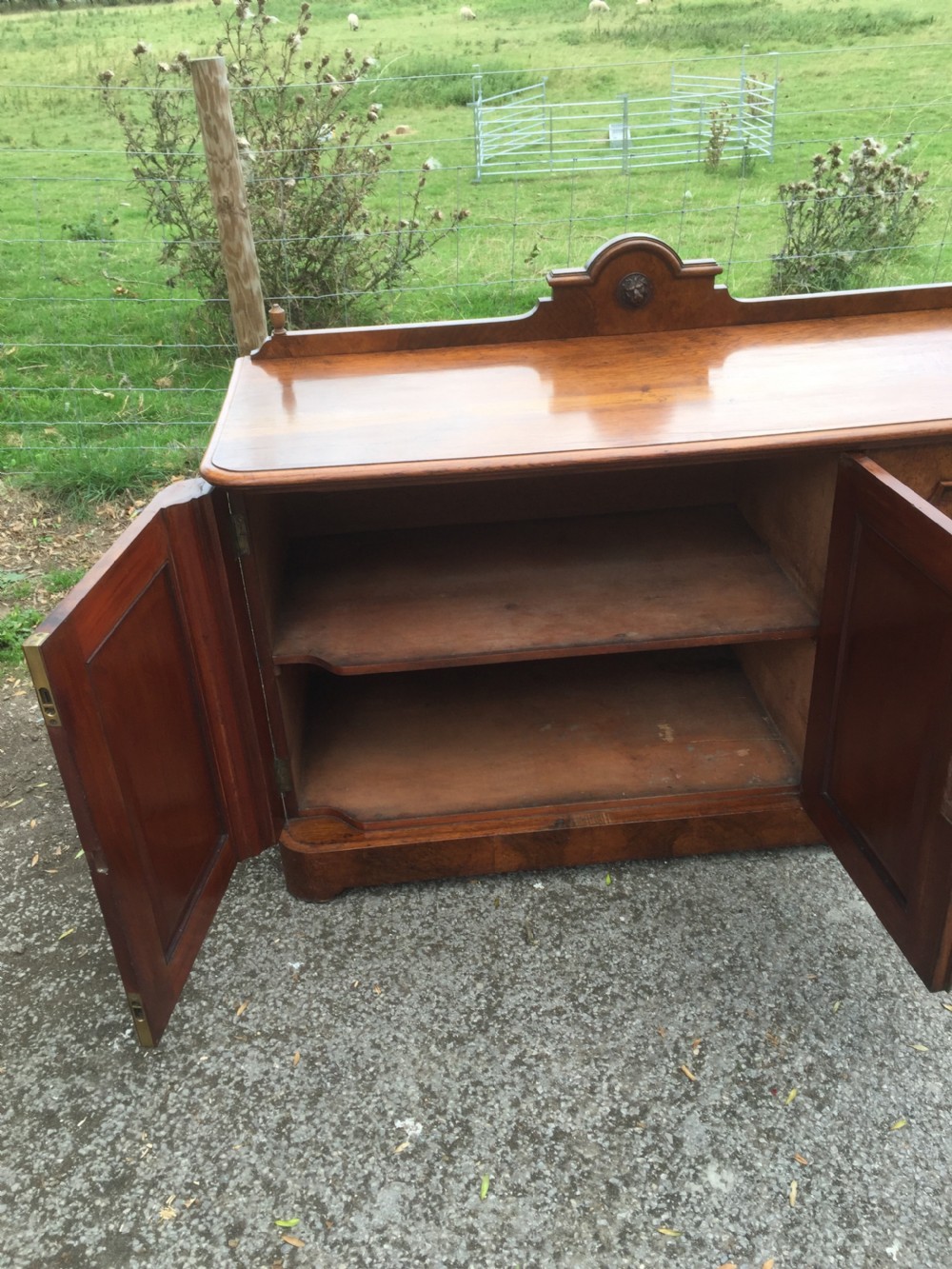 Antique nineteenth century pollard oak low three door cupboard  View X