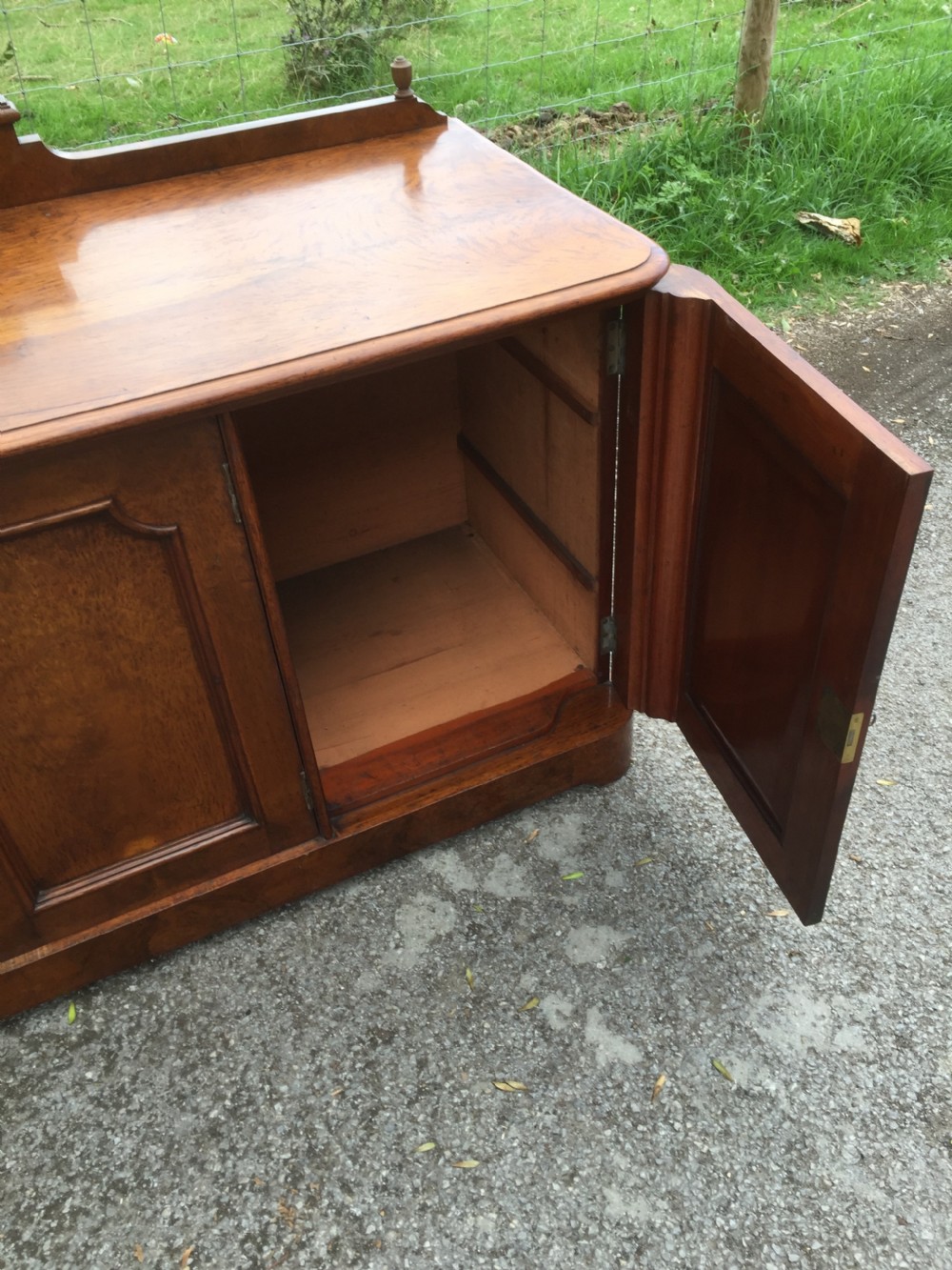 Antique nineteenth century pollard oak low three door cupboard  View XI