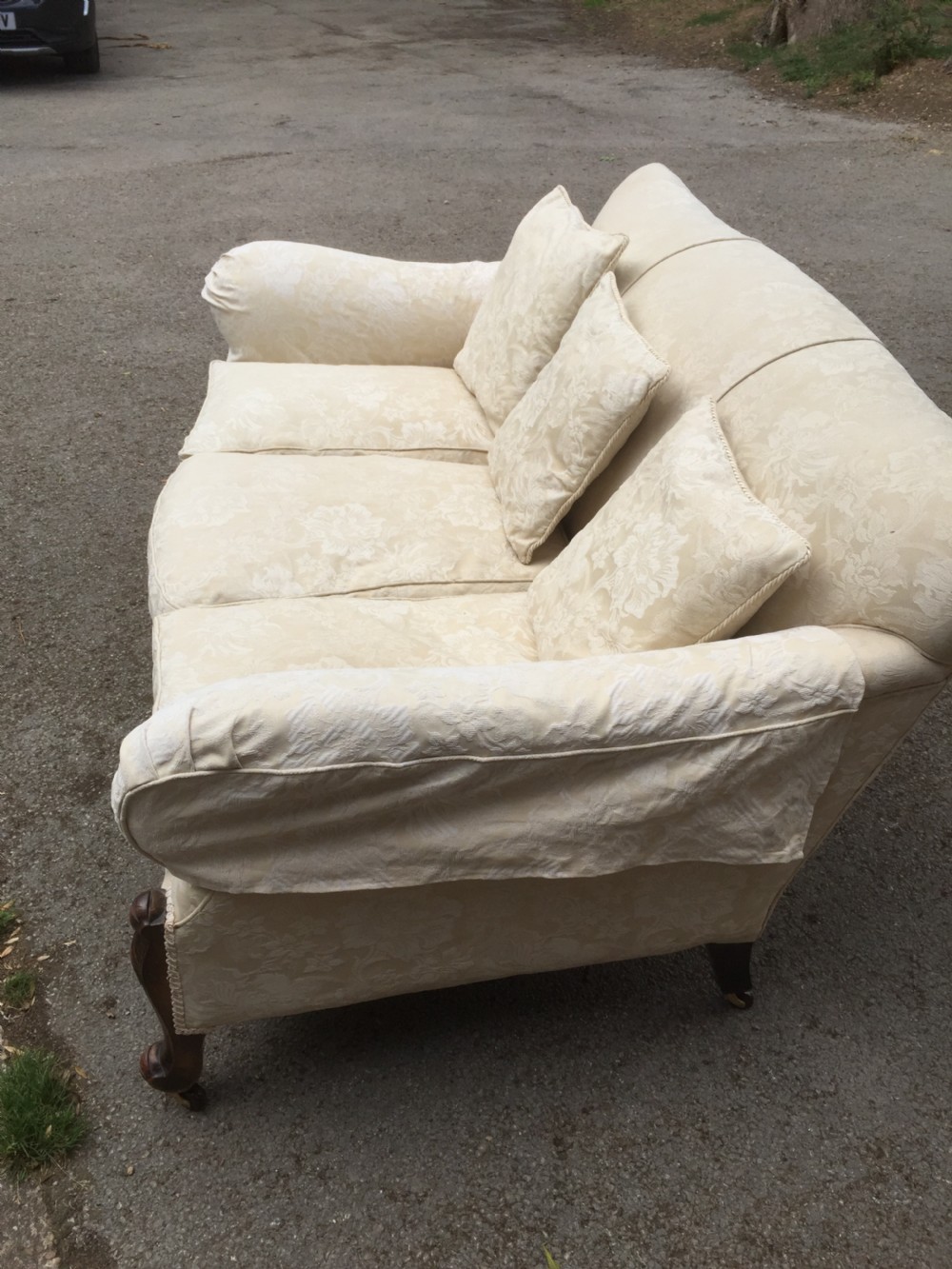 Nineteenth century country house three seater sofa in cream damask View IV