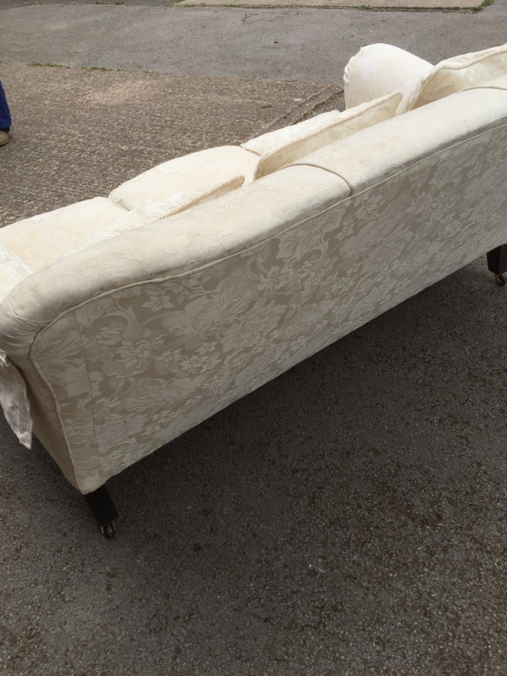 Nineteenth century country house three seater sofa in cream damask View V