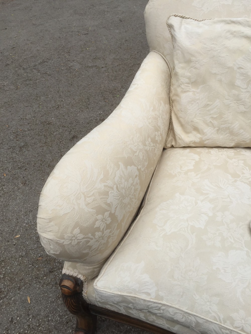Nineteenth century country house three seater sofa in cream damask View VIII