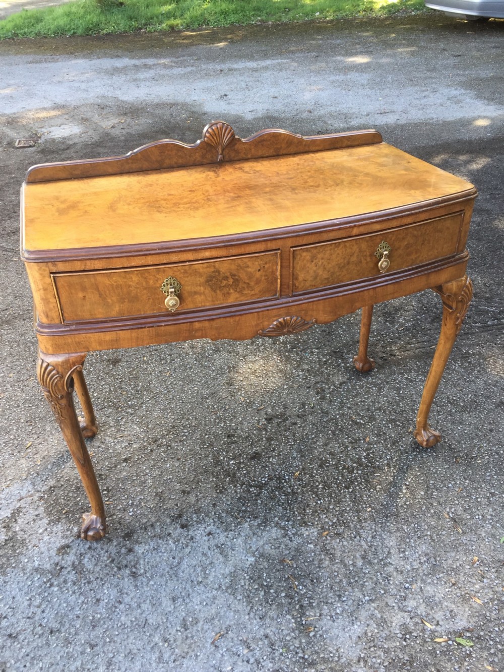 Burr walnut two drawer side table circa 1920
