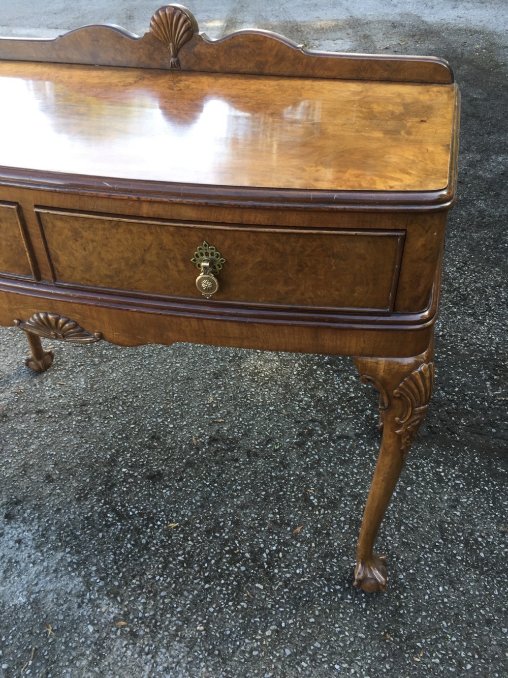 Burr walnut two drawer side table circa 1920 View II