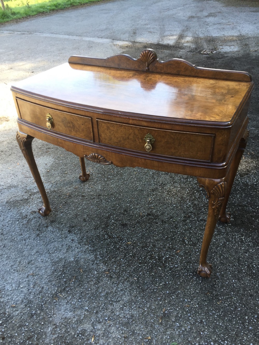 Burr walnut two drawer side table circa 1920 View III