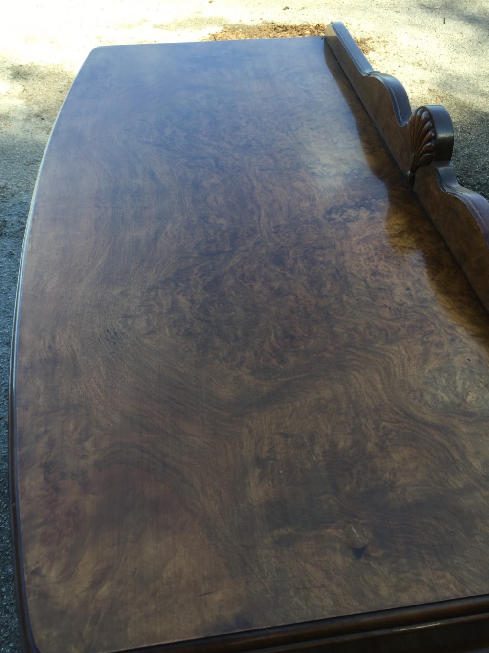 Burr walnut two drawer side table circa 1920 View IV